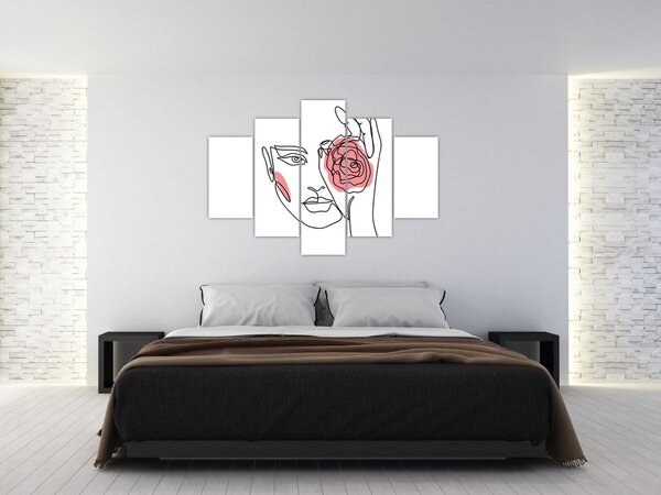 Kép - Line art arc rózsával (150x105 cm)