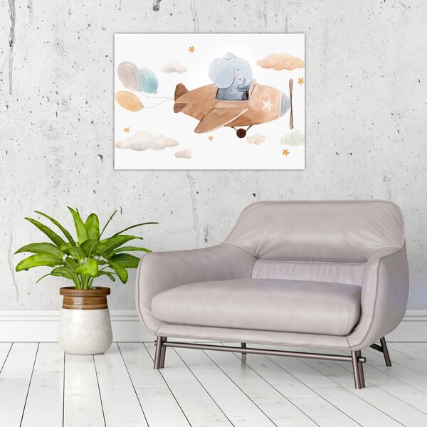 Kép - Akvarell elefánt egy repülőgépen (70x50 cm)