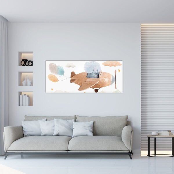 Kép - Akvarell elefánt egy repülőgépen (120x50 cm)