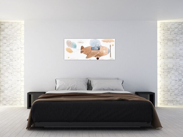 Kép - Akvarell elefánt egy repülőgépen (120x50 cm)