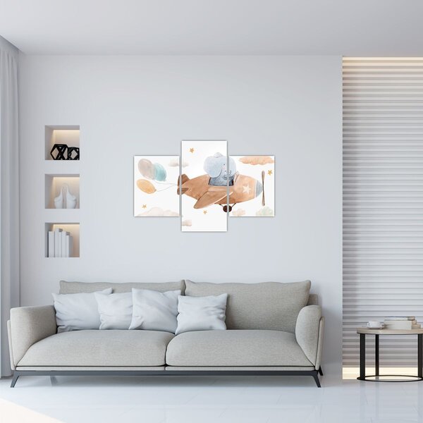Kép - Akvarell elefánt egy repülőgépen (90x60 cm)