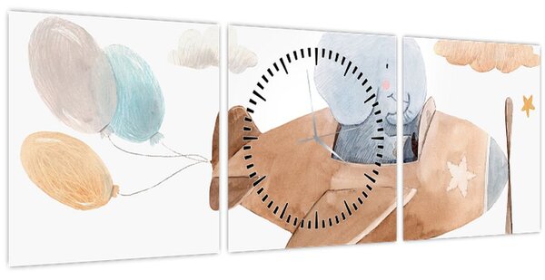 Kép - Akvarell elefánt egy repülőgépen (órával) (90x30 cm)