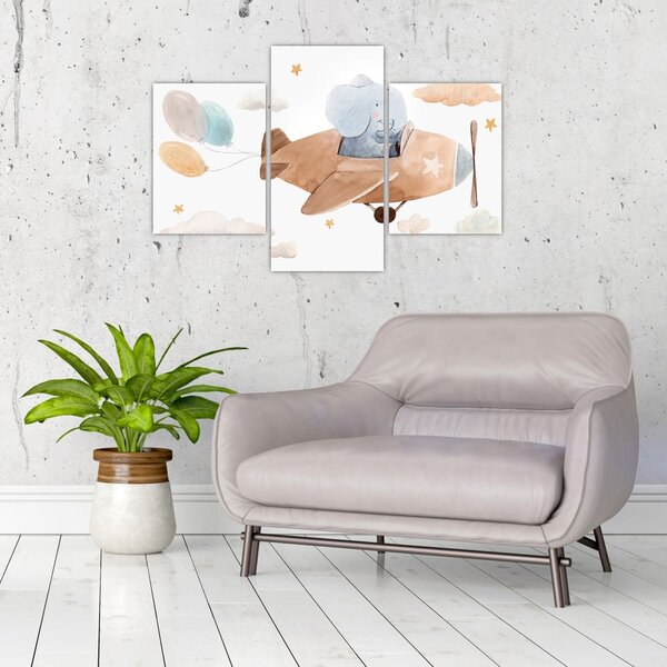 Kép - Akvarell elefánt egy repülőgépen (90x60 cm)