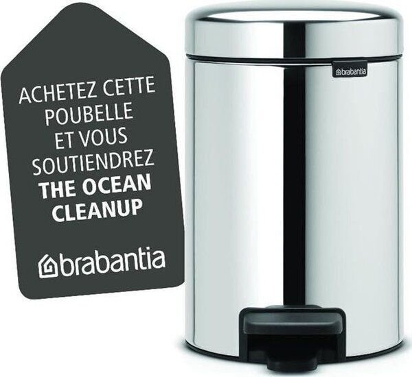 Brabantia NewIcon pedálos hulladékgyűjtő szagmentesen záródó Soft-Close fedél, műanyag tartály, 3L - V méret, r.m. acél, fényes - 113147