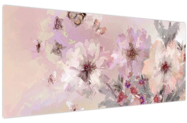 Kép - Művészeti kollázs pillangókkal (120x50 cm)