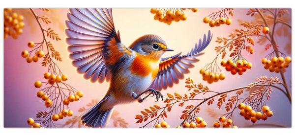 Kép - Madár berkenyével (120x50 cm)