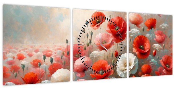 Kép - Pipacsok festménye (órával) (90x30 cm)