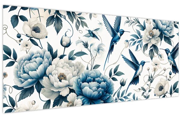 Kép - Kolibrikok virágokkal (120x50 cm)