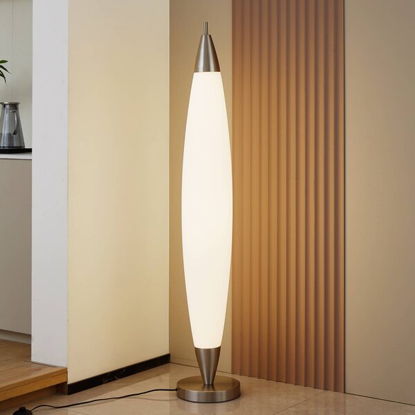 Lucande LED állólámpa Tarell, fehér/nikkel, 146 cm, fényerőszabályzóval, dimmelhető, Fehér / opál, Nappali / Étkező, Műanyag, Modern