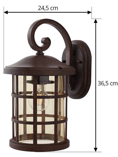 Lindby kültéri fali lámpa Ankea, rozsda/borostyán, 37 cm, IP23, E27, dimmelhető, Barna / rozsda, Műanyag, Antik
