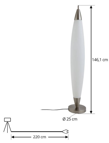 Lucande LED állólámpa Tarell, fehér/nikkel, 146 cm, fényerőszabályzóval, dimmelhető, Fehér / opál, Nappali / Étkező, Műanyag, Modern