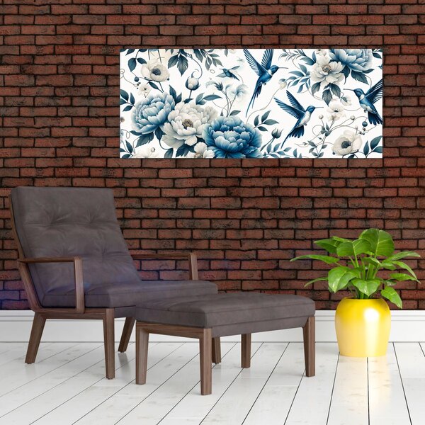 Kép - Kolibrikok virágokkal (120x50 cm)