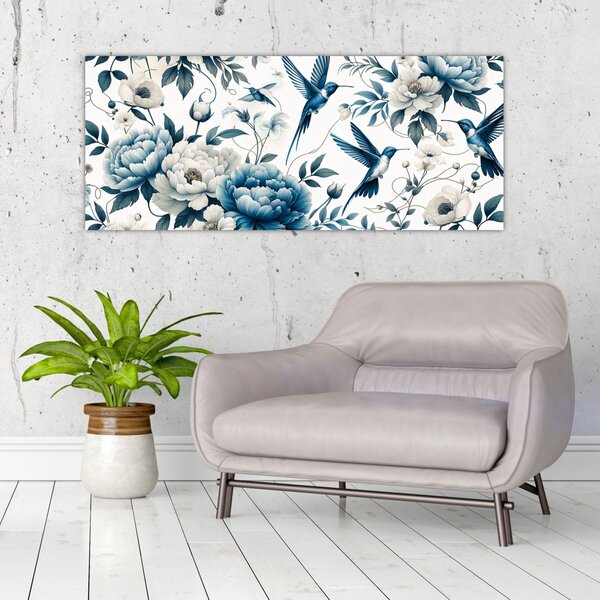 Kép - Kolibrikok virágokkal (120x50 cm)
