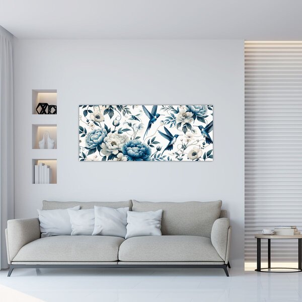 Kép - Kolibrikok virágokkal (120x50 cm)