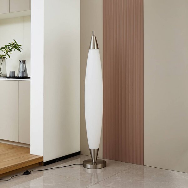 Lucande LED állólámpa Tarell, fehér/nikkel, 146 cm, fényerőszabályzóval, dimmelhető, Fehér / opál, Nappali / Étkező, Műanyag, Modern