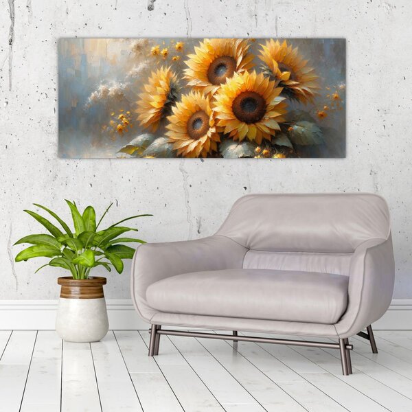 Kép - Napraforgók festménye (120x50 cm)