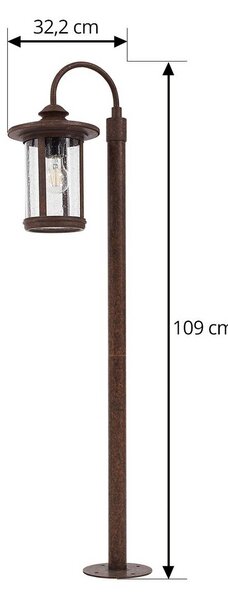 Lindby ösvény világítás Zayn, rozsdaszínű, üveg, magasság 109 cm, IP65, dimmelhető, Barna / rozsda, Alumínium, Antik