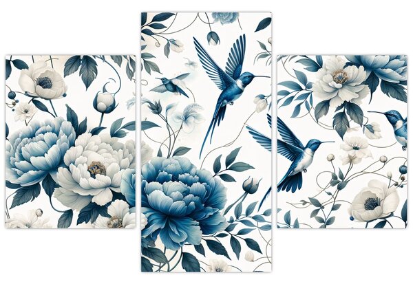 Kép - Kolibrikok virágokkal (90x60 cm)