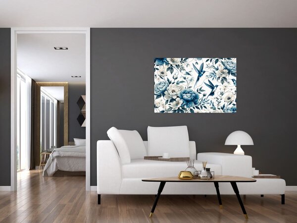 Kép - Kolibrikok virágokkal (90x60 cm)