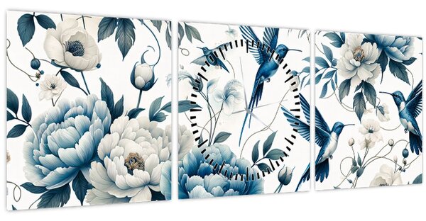Kép - Kolibrikok virágokkal (órával) (90x30 cm)