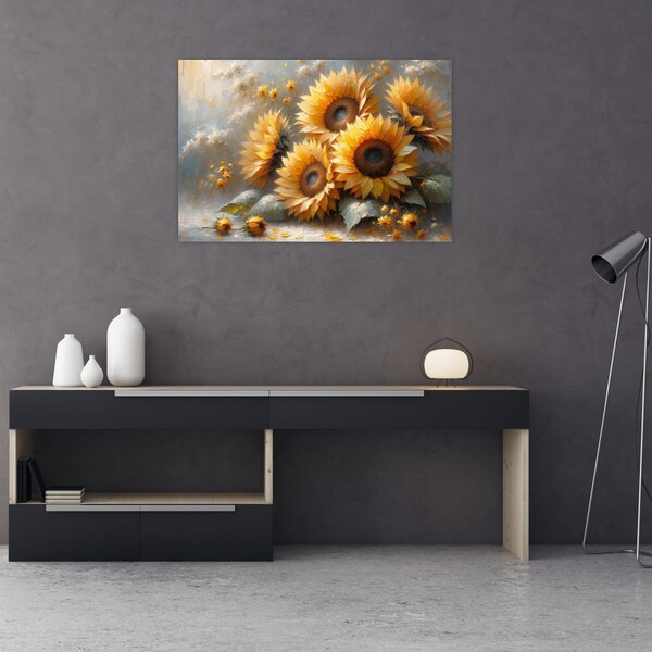 Kép - Napraforgók festménye (90x60 cm)