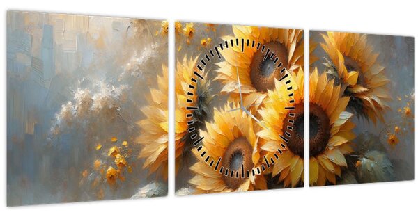 Kép - Napraforgók festménye (órával) (90x30 cm)