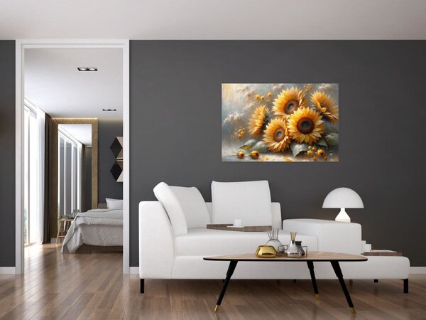 Kép - Napraforgók festménye (90x60 cm)