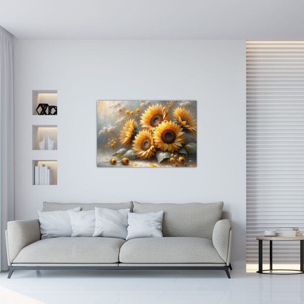 Kép - Napraforgók festménye (90x60 cm)