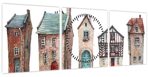 Kép - Akvarell házak (órával) (90x30 cm)