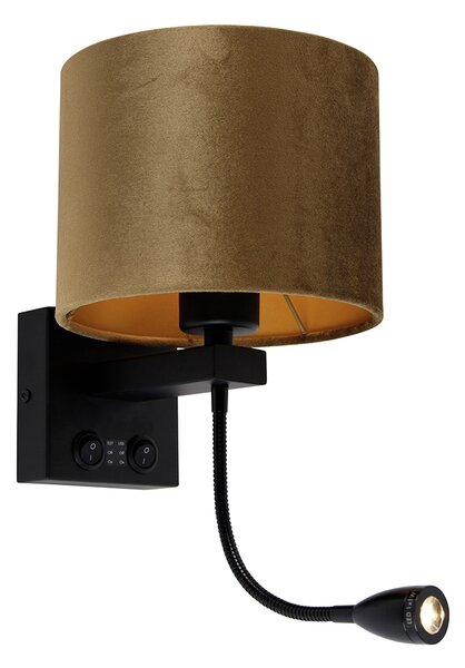Fali lámpa fekete, bronz bársony árnyékkal, 18 cm - Brescia