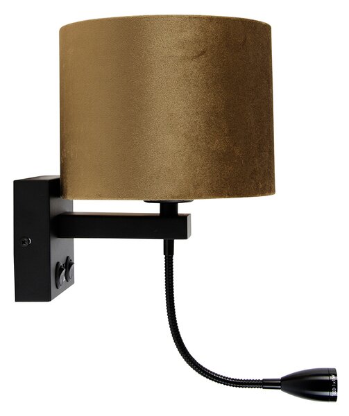 Fali lámpa fekete, bronz bársony árnyékkal, 18 cm - Brescia