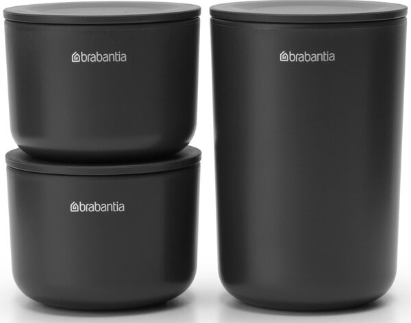 Brabantia ReNew 3db-os kozmetikai rendszerező, tároló szett, halmozható 2db kicsi kehely és 1db pohár fedővel, műanyag, sötétszürke - 281303