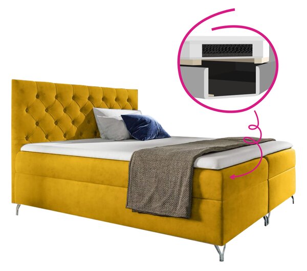 KONDELA Boxspring ágy, 140x200, sárga Velvet szövet, GULIETTE + ajándék