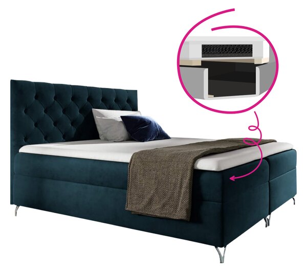 KONDELA Boxspring ágy, 200x200, sötétkék Velvet szövet, GULIETTE + ajándék