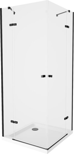Mexen Roma Duo, zuhanykabin 100 (ajtó) x 100 (ajtó) cm, 6mm átlátszó üveg, fekete profil + zuhanytálca, 854-100-100-70-02-4010B