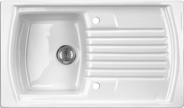 Deante Lusitano, kerámia mosogató 860x500x230 mm + szifon, 1 kamrás, fehér, ZCL_611N