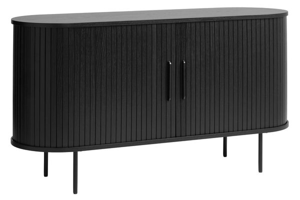 Fekete alacsony komód tolóajtóval, tölgyfa dekorral 140x76 cm Nola – Unique Furniture