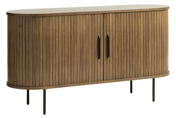 Barna alacsony komód tolóajtóval, tölgyfa dekorral 140x76 cm Nola – Unique Furniture