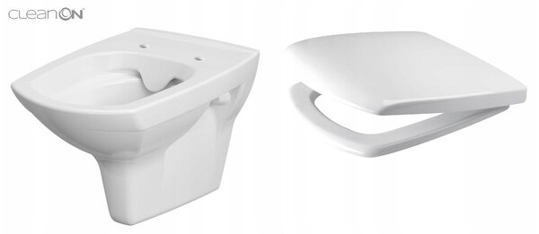 Cersanit Carina Clean On, függő wc csésze + antibakteriális wc ülőke hőre keményedő anyagból, készlet 548, fehér, K701-033