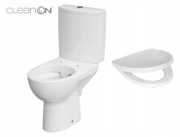 Cersanit Parva CleanOn, kombi WC öblítéssel 3 / 5l, vízszintes lefolyó, vízellátás oldalról és antibakteriális ülőke hőre keményedő, fehér, K27-063