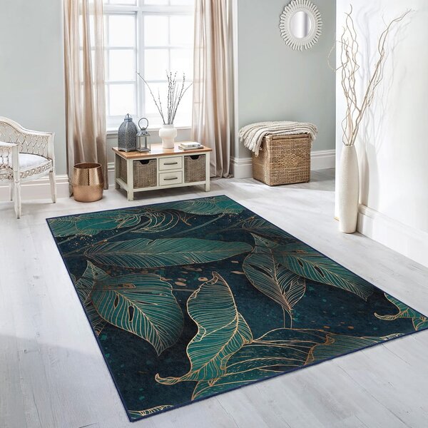 Petróleum színű mosható szőnyeg 80x150 cm Midnight Jungle – Mila Home