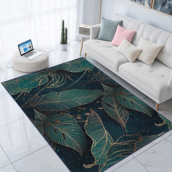 Petróleum színű mosható szőnyeg 80x150 cm Midnight Jungle – Mila Home
