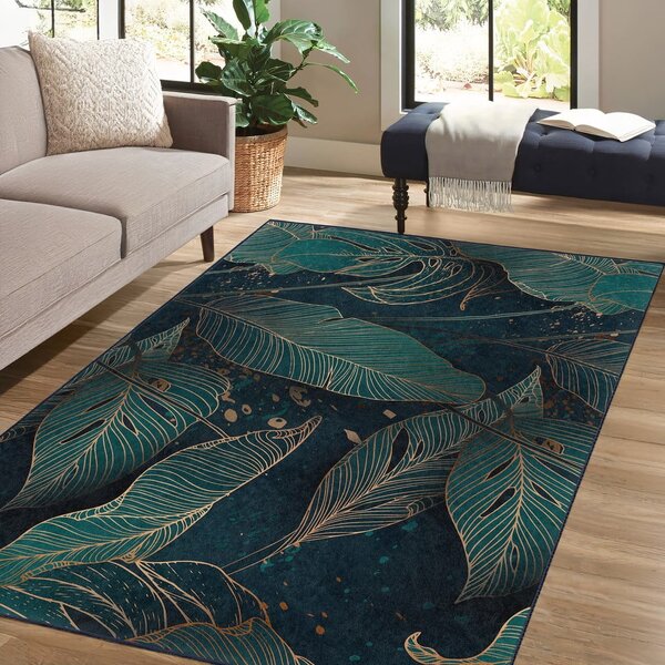 Petróleum színű mosható szőnyeg 80x150 cm Midnight Jungle – Mila Home