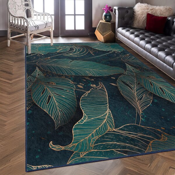 Petróleum színű mosható szőnyeg 80x150 cm Midnight Jungle – Mila Home