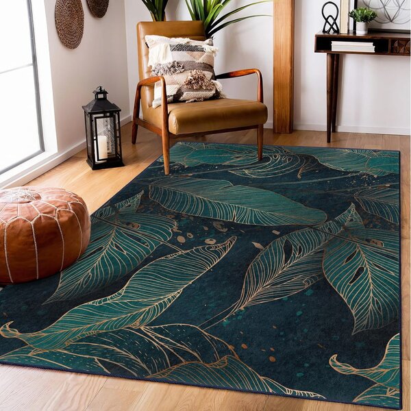Petróleum színű mosható szőnyeg 80x150 cm Midnight Jungle – Mila Home