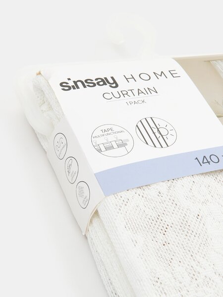 Sinsay - Csipkés függöny behúzó szalaggal és virágmintával - fehér