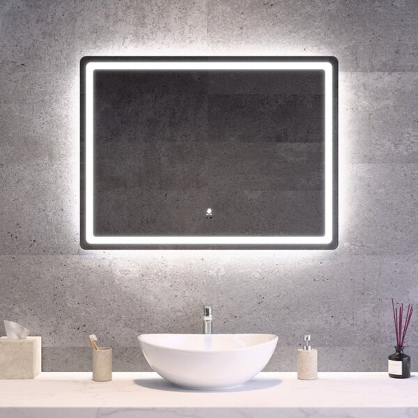 Fekvő fürdőszobai LED tükör 80x60cm | Gesztusvezérlés - Páramentesítő - Fényerő és színhőmérséklet szabályozás | Welland Type20H