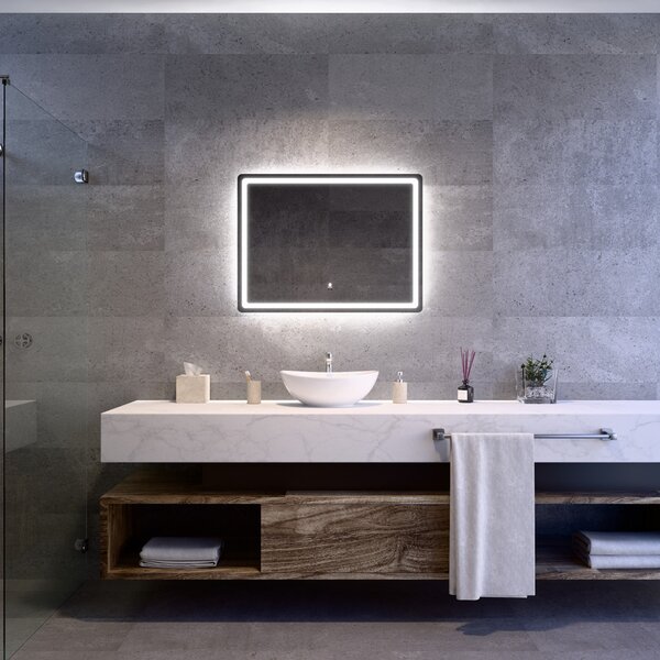 Fekvő fürdőszobai LED tükör 80x60cm | Gesztusvezérlés - Páramentesítő - Fényerő és színhőmérséklet szabályozás | Welland Type20H