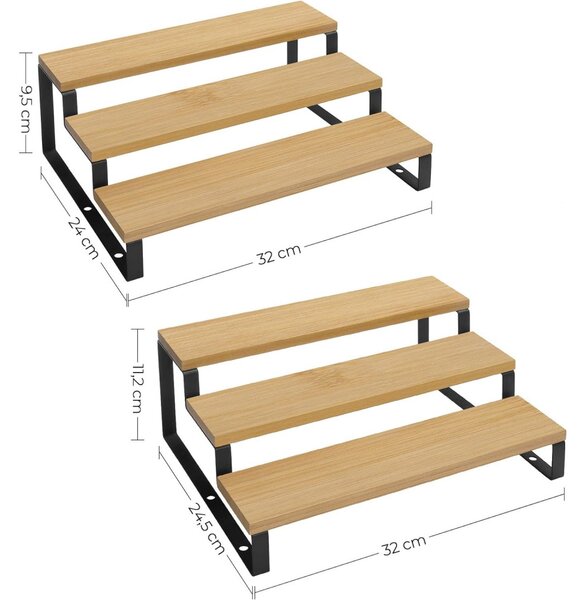 Bambusz fűszertartó 2 darabos szett, 3 szint, fekete 32x24x11/9cm
