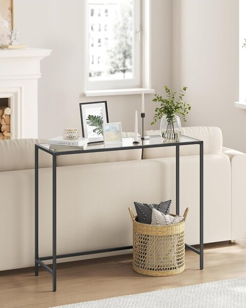 Konzolasztal polcokkal edzett üveglappal, fekete 100x35x80cm